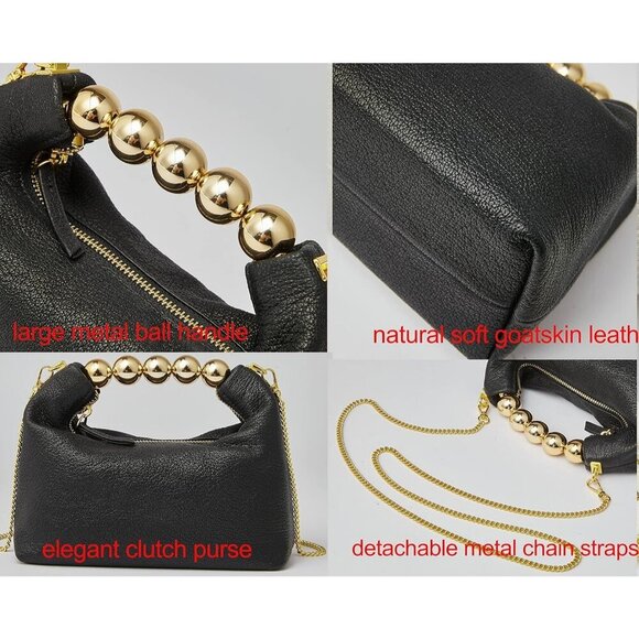 Small Designer Top Handle Clutch Bag for Women Crossbody Purse Black Pearl Tote - Picture 3 of 7